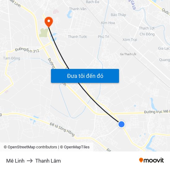 Mê Linh to Thanh Lâm map