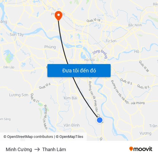 Minh Cường to Thanh Lâm map