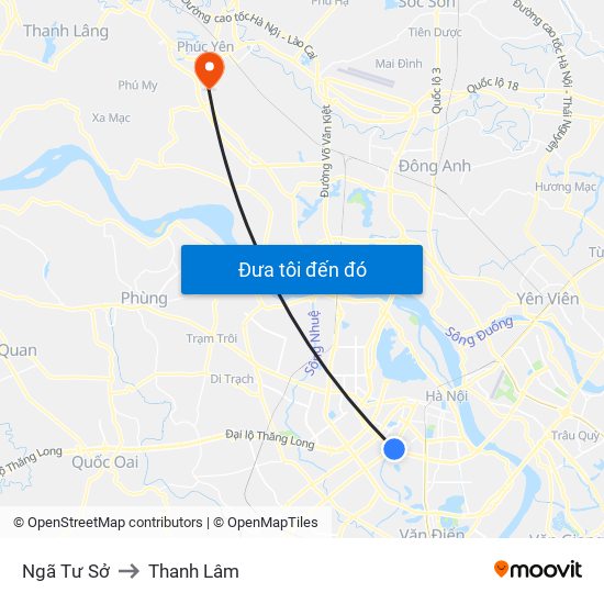 Ngã Tư Sở to Thanh Lâm map