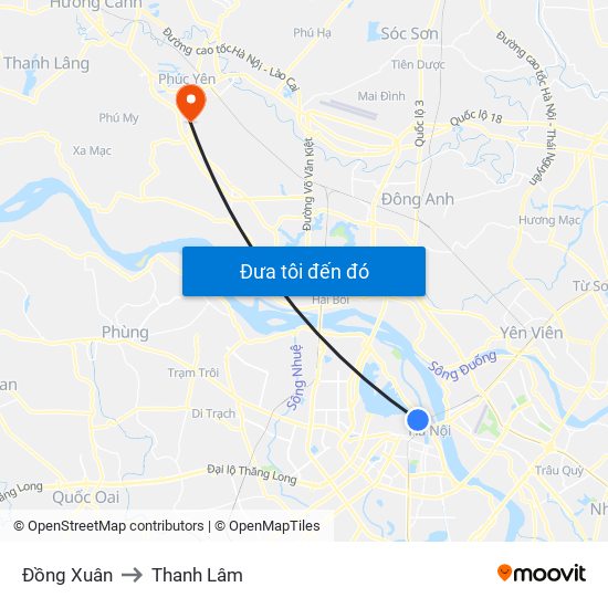 Đồng Xuân to Thanh Lâm map