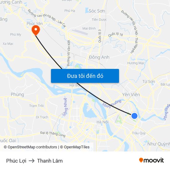 Phúc Lợi to Thanh Lâm map