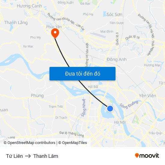 Tứ Liên to Thanh Lâm map