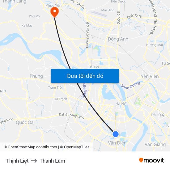Thịnh Liệt to Thanh Lâm map