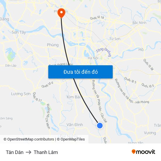 Tân Dân to Thanh Lâm map