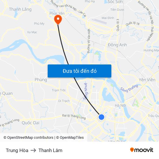 Trung Hòa to Thanh Lâm map