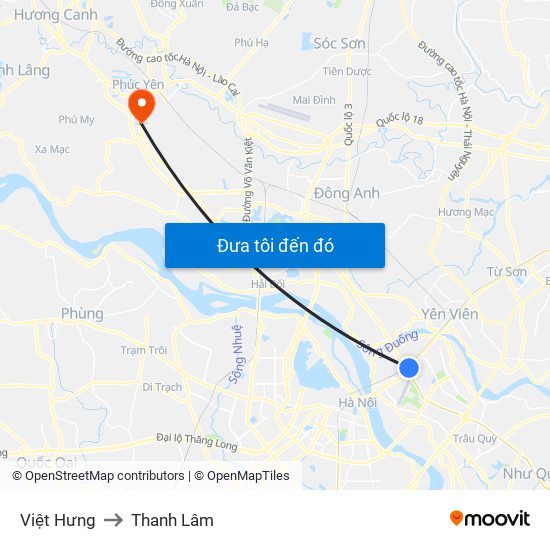 Việt Hưng to Thanh Lâm map