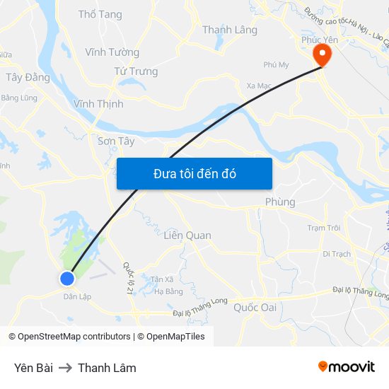 Yên Bài to Thanh Lâm map