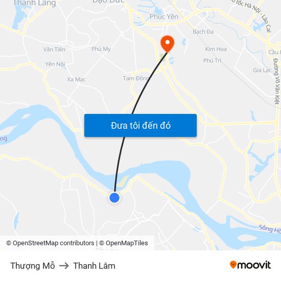 Thượng Mỗ to Thanh Lâm map