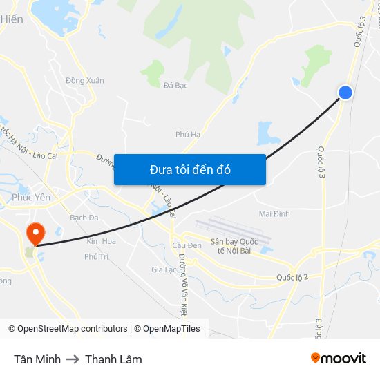 Tân Minh to Thanh Lâm map