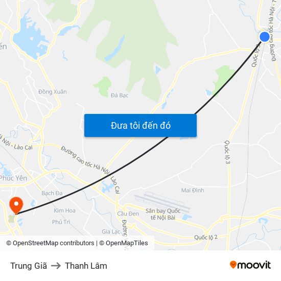 Trung Giã to Thanh Lâm map