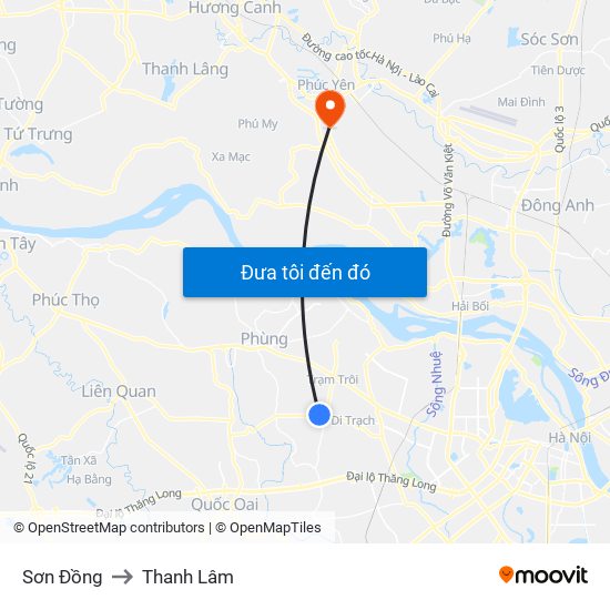 Sơn Đồng to Thanh Lâm map