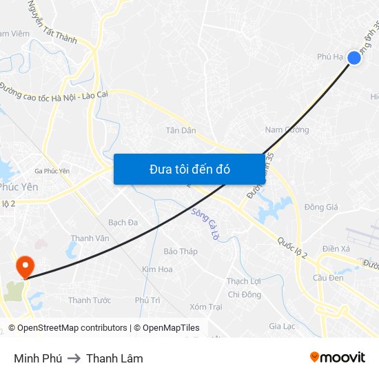 Minh Phú to Thanh Lâm map