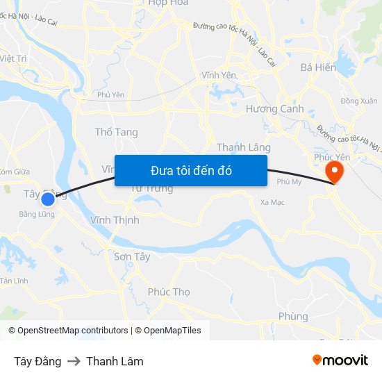 Tây Đằng to Thanh Lâm map