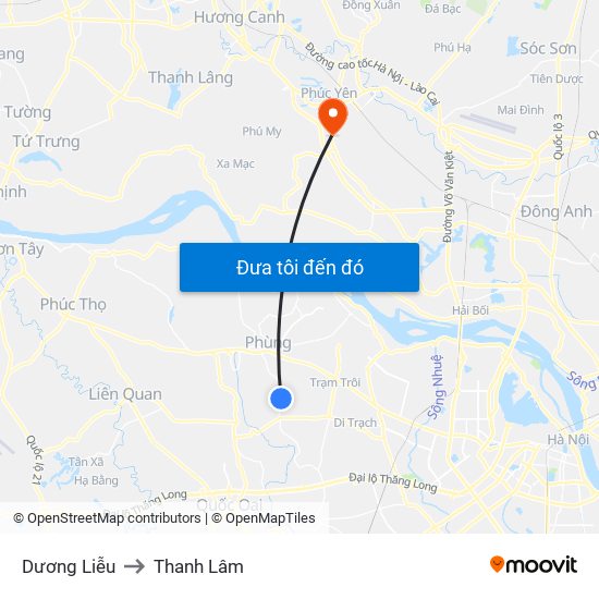 Dương Liễu to Thanh Lâm map