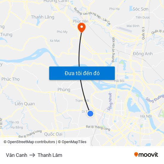 Vân Canh to Thanh Lâm map