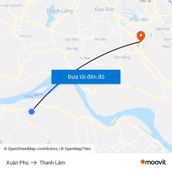 Xuân Phú to Thanh Lâm map