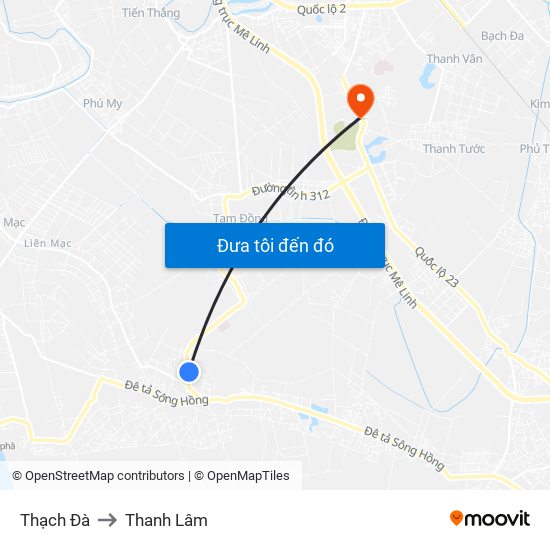 Thạch Đà to Thanh Lâm map