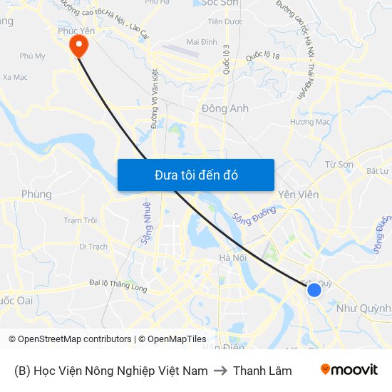 (B) Học Viện Nông Nghiệp Việt Nam to Thanh Lâm map