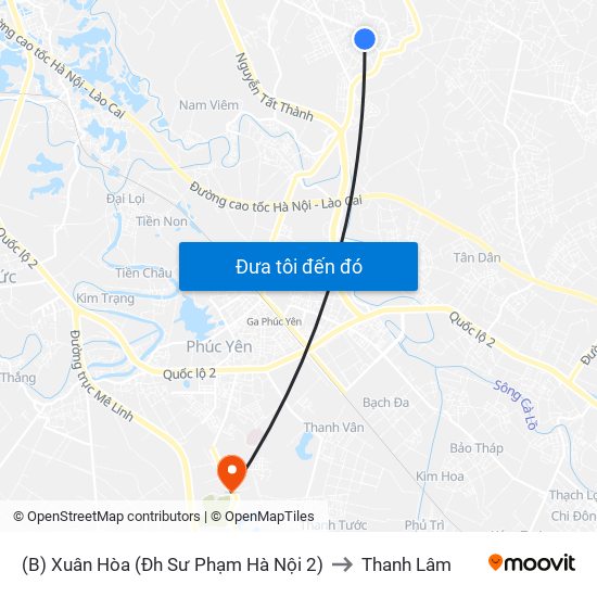 (B) Xuân Hòa (Đh Sư Phạm Hà Nội 2) to Thanh Lâm map