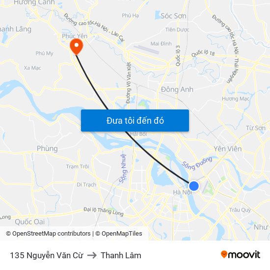 135 Nguyễn Văn Cừ to Thanh Lâm map