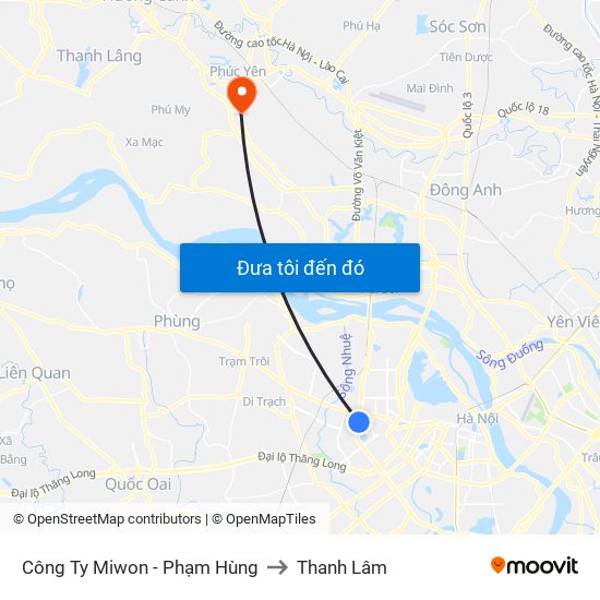 Công Ty Miwon - Phạm Hùng to Thanh Lâm map