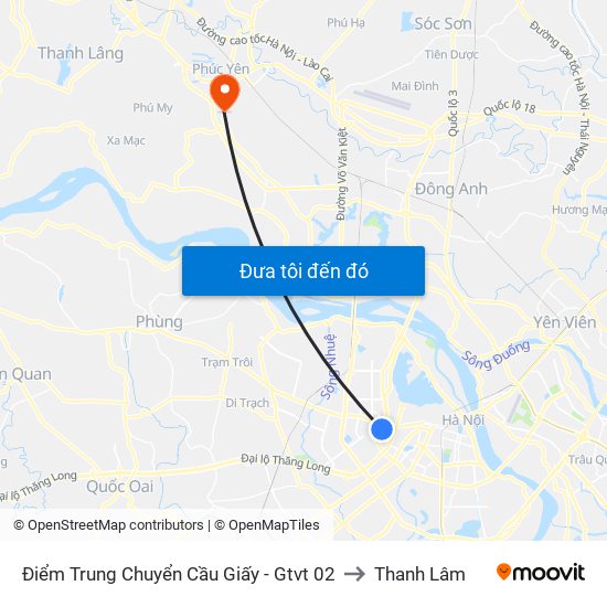 Điểm Trung Chuyển Cầu Giấy - Gtvt 02 to Thanh Lâm map