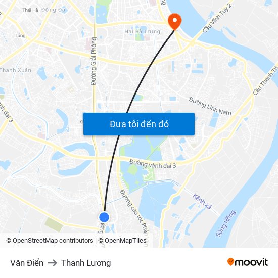 Văn Điển to Thanh Lương map