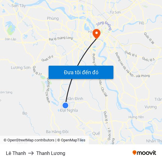 Lê Thanh to Thanh Lương map