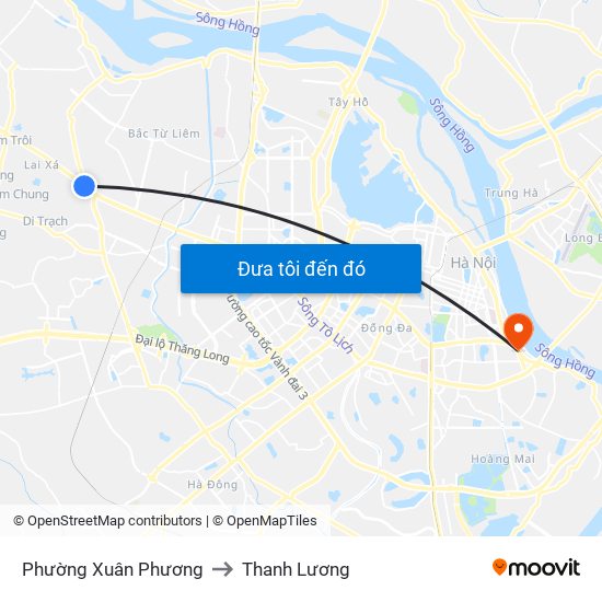 Phường Xuân Phương to Thanh Lương map