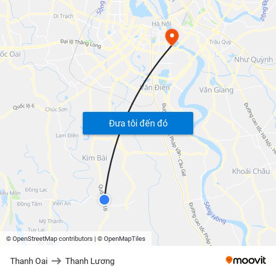 Thanh Oai to Thanh Lương map