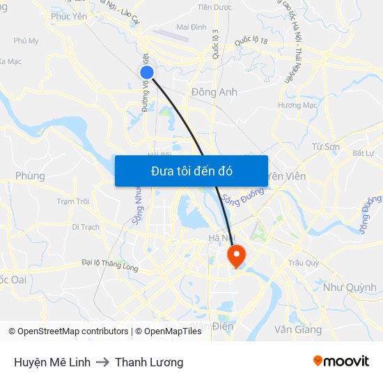 Huyện Mê Linh to Thanh Lương map