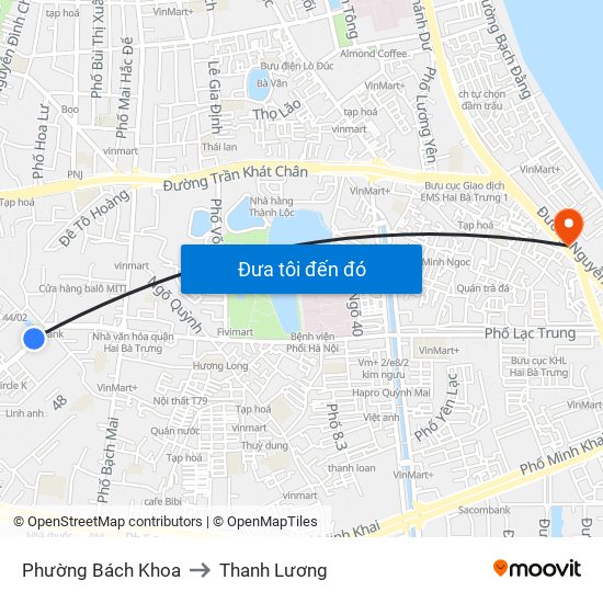 Phường Bách Khoa to Thanh Lương map