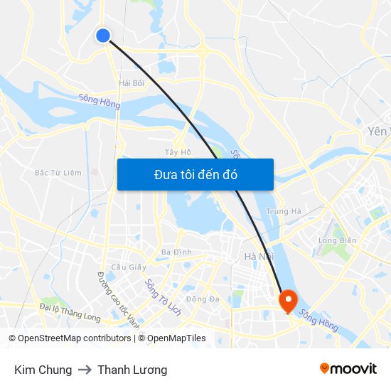 Kim Chung to Thanh Lương map