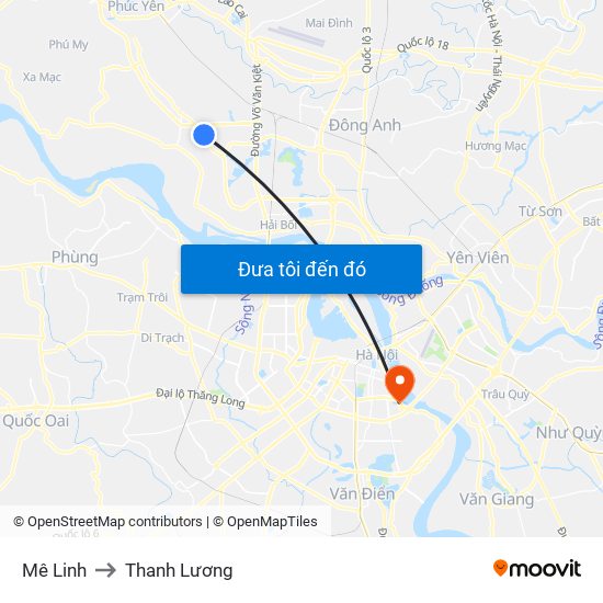 Mê Linh to Thanh Lương map