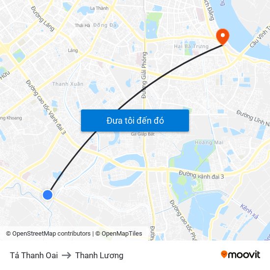 Tả Thanh Oai to Thanh Lương map
