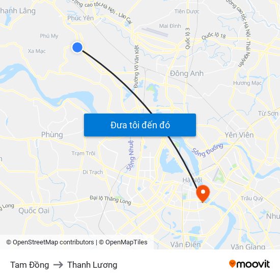 Tam Đồng to Thanh Lương map