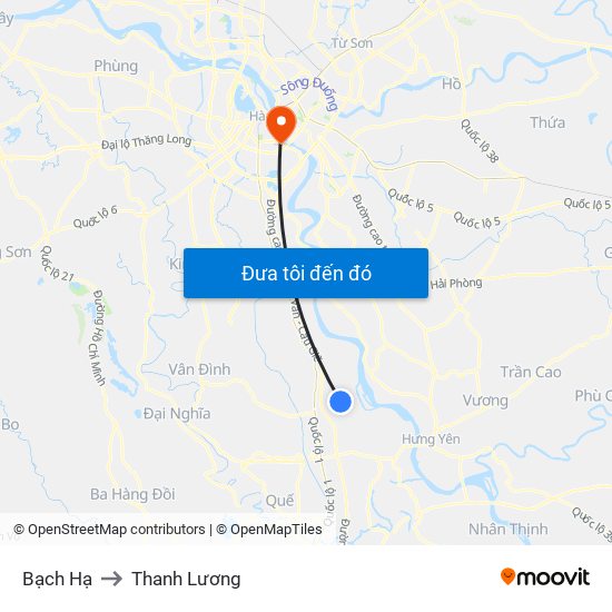 Bạch Hạ to Thanh Lương map