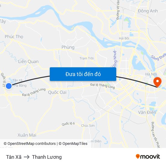 Tân Xã to Thanh Lương map