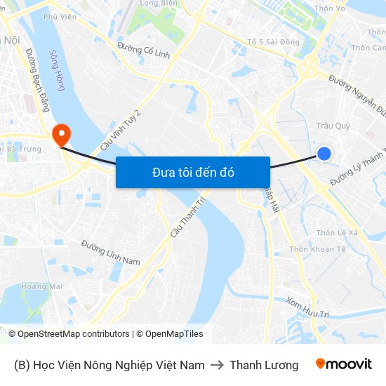 (B) Học Viện Nông Nghiệp Việt Nam to Thanh Lương map