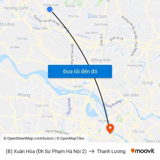 (B) Xuân Hòa (Đh Sư Phạm Hà Nội 2) to Thanh Lương map