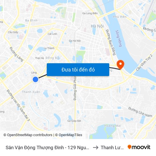 Sân Vận Động Thượng Đình - 129 Nguyễn Trãi to Thanh Lương map