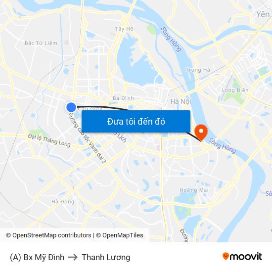 (A) Bx Mỹ Đình to Thanh Lương map
