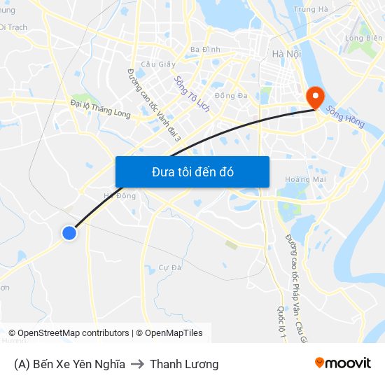 (A) Bến Xe Yên Nghĩa to Thanh Lương map