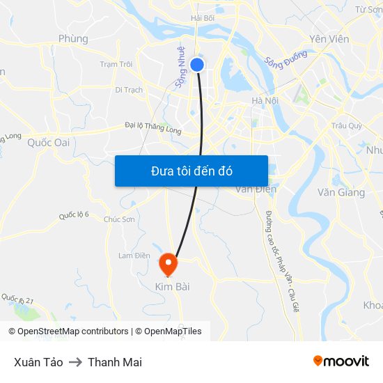 Xuân Tảo to Thanh Mai map