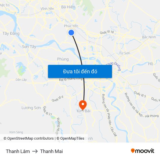 Thanh Lâm to Thanh Mai map