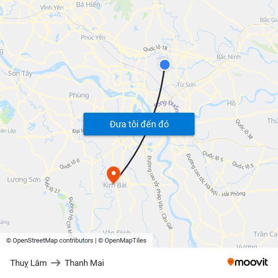 Thuỵ Lâm to Thanh Mai map