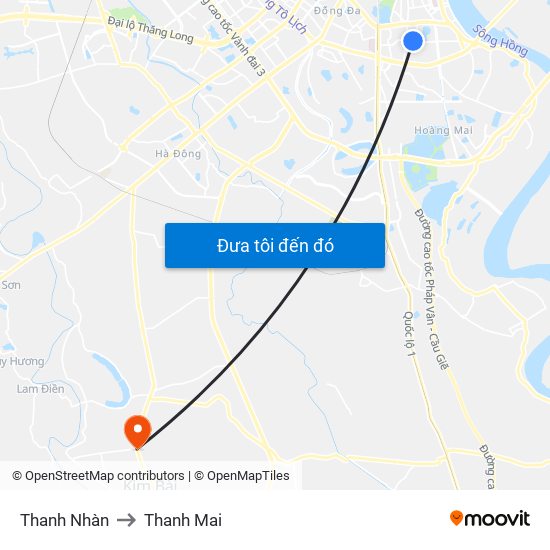 Thanh Nhàn to Thanh Mai map