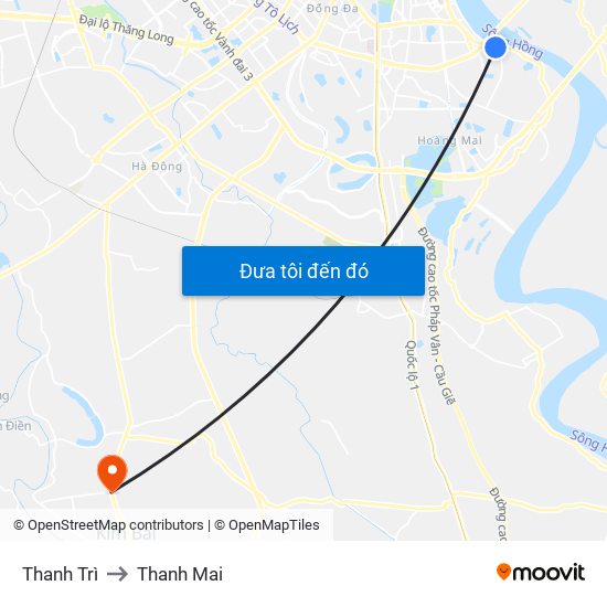 Thanh Trì to Thanh Mai map