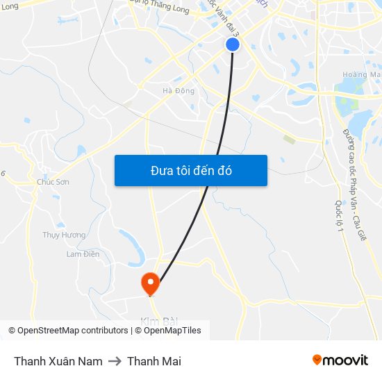 Thanh Xuân Nam to Thanh Mai map