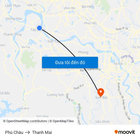 Phú Châu to Thanh Mai map